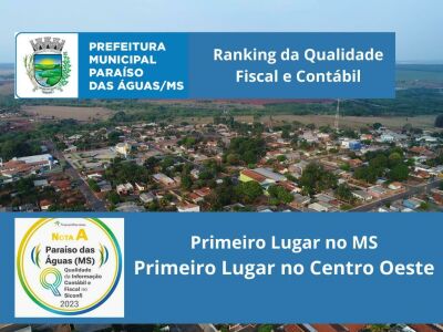 Imagem da notícia Paraíso das Águas: Município de Mato Grosso do Sul se Destaca no Ranking da Qualidade Contábil e Fiscal